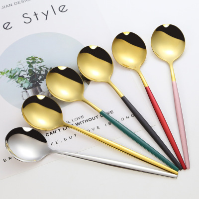 304 Stainless Steel Spoon Portugal Stirring Spoon Long Handle Dessert Spoon Cutlery Creative round Head Spoon Coffee Spoon