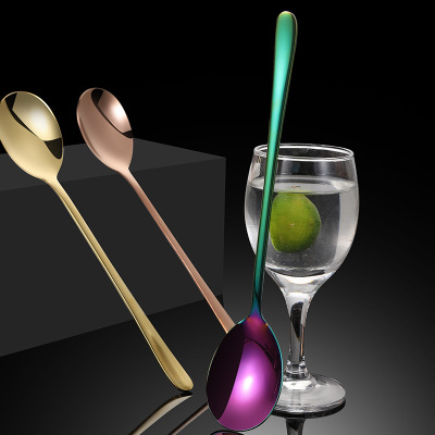 304 Stainless Steel Korean Spoon Gold-Plated Colored Tableware Korean Fork Long Spoon Western Spoon Creative Thickening Spoon