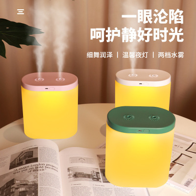 Large Capacity 2L Double Spray Humidifier Light Wireless Night Light Mute Household Warm Light Mini Green Air Purifier