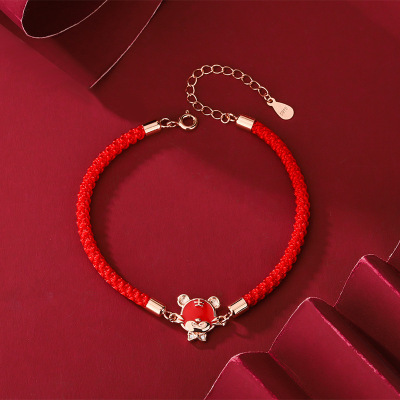 S925 Sterling Silver Chinese Style Carrying Strap Year of the Tiger National Fashion Bracelet Temperature-Sensitive Color-Changing Cute Tiger Creative Red Rope Bracelet