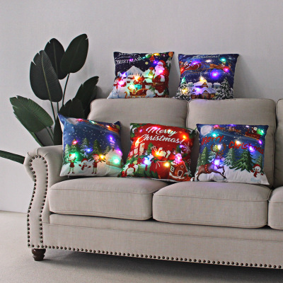 2021 New Foreign Trade Colored Lights Christmas Glow Pillow Led Light Pillow Creative Flower Super Soft and Short Plush Pillow Cover