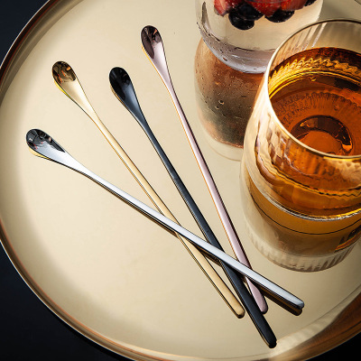 304 Stainless Steel Swizzle Stick Long Spoon Bar Spoon Household Stirring Honey Dessert Spoon Titanium Plated Coffee Spoon