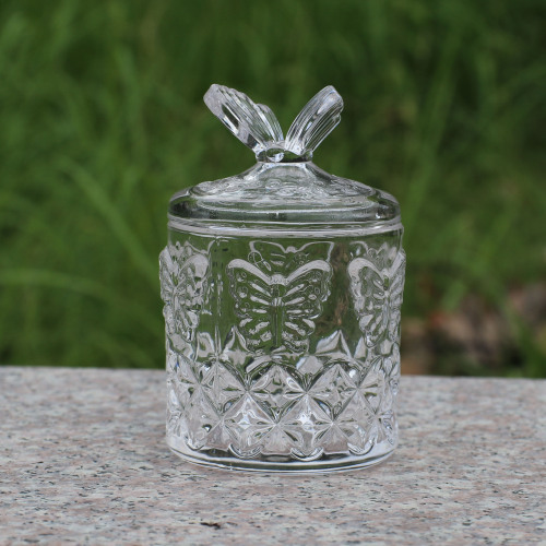 Transparent Glass Butterfly Shape Candy Dish with Lid Sugar Bowl Aromatherapy Candle Glass Jar Jewelry Cotton Swab Storage Jar