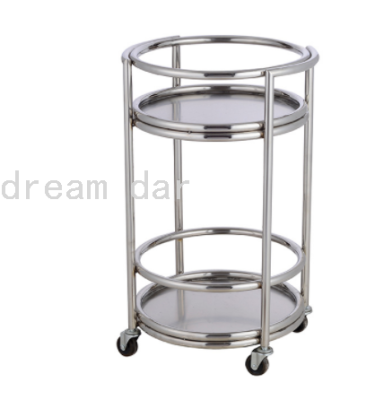 Non-Magnetic Two-Story Stainless Steel Cart round Drinks Trolley Tea Cart Mobile Hotel Servicer