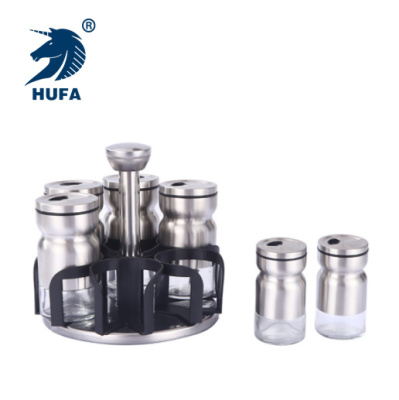Amazon Household Kitchen Glass Seasoning Jar Rotating Seasoning Box Stainless Steel Seasoning Bottle 6 Pack Condiment Dispenser