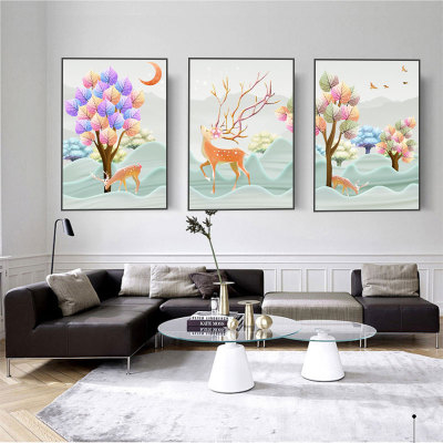 Watercolor High-Definition Printing Goldeer Color Tree Pattern Living Room and Hotel Room Wall Decoration Mural and Wall Painting Canvas Painting