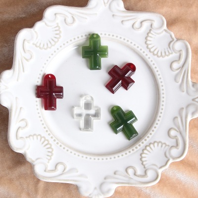 Vintage Glass Resin Cross Pendant DIY Handmade Ornament Earrings Accessories Material