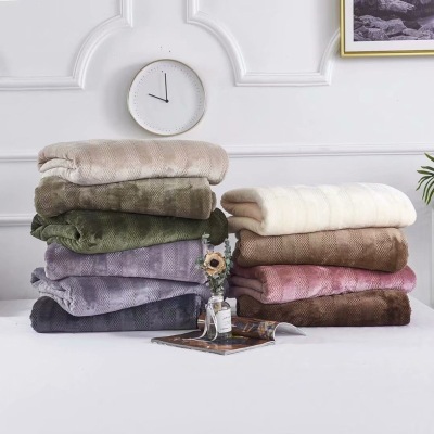 Factory Direct Supply Solid Color Flannel Jacquard-Weave Blanket Thick Coral Fleece Blanket Thermal Bed Sheet Casual Blanket Nap Blanket
