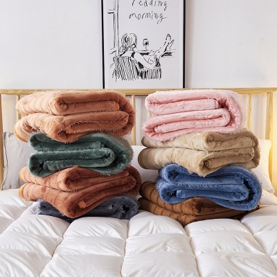 Factory Blanket Wholesale Pure Color Thickened Mink Fur Fabric Blanket Coral Fleece Thermal Bed Sheet Air Conditioning Blanket Gift Purchase