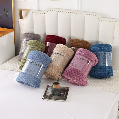 2021 New Thickened Solid Color AB Yarn Flannel Blanket Single Double Air Conditioner Nap Blanket Wholesale