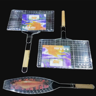 Factory Direct Sales Grilled Fish Clip Bold Hamburger Clip BBQ Barbecue Wire Grill Rack Thickened Lines BBQ Clamp Barbecue Tools