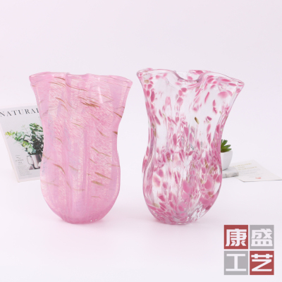 Hot Sale Creative Cabbage Shape Glass Vase Ins Style Hand-Blown Vase Cherry Pink Transparent Vase