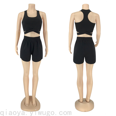 New Yoga Wear Bra Vest Shorts Suit Women's Fitness Running Yoga Pants Shorts Bar Sportswear