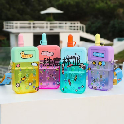 Mobile Phone Water Cup Plastic Straw with Stickers Cute Cartoon Good-Looking Gift for Children, Students and Ladies