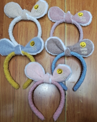 South Korea Dongdaemun Plush Rabbit Ears Hair Hoop Ins Trending Girl Face Wash Hair Band All-Match Smiley Face Cute Hairpin