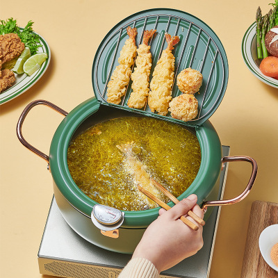 Deep Frying Pan with Lid Temperature Control Japanese Style Tempura Small Deep Frying Pan with Thermometer Induction Cooker Universal Factory Direct Supply