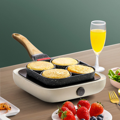 Fried Egg Hamburger Maker Small Pan Household Egg Frying Pan Frying Pan Four-Hole Breakfast Cake Pan Egg Dumpling Pan Mold Artifact