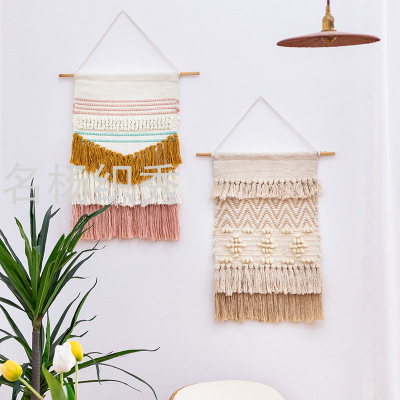 Cotton Braided Handmade Three-Dimensional Jacquard Geometric Pattern Wall Decoration Tapestry Indoor Wall Hangings Tassel Tapestry