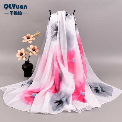 2020 Spring New Two-Color Floral Large Size Printed Chiffon Scarf Wholesale Women's Scarf Shawl Gift
