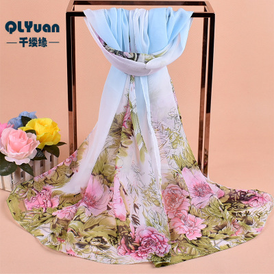 New Gradient Color Peony Chiffon Long Scarves Wholesale Yiwu Women 'S Spring And Summer Scarf Scarf