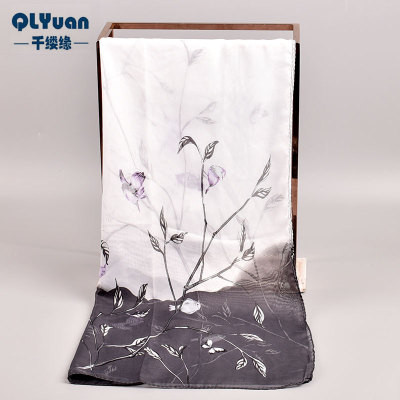 Spring New Gradient Flower Chiffon Printing Long Scarves Wholesale Yiwu Ladies Small Gauze Kerchief Cross-Border Supply
