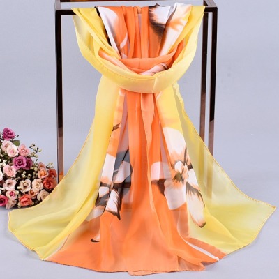 New Gradient Color Large Flower Chiffon Ladies Long Scarf Wholesale Women's Printed Silk Scarves Small Gauze Kerchief