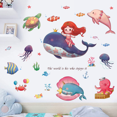 Xi Pan Stickers Cartoon Whale Dolphin Waterproof Stickers Bathroom Bathroom Wall Decoration Children Background Decoration