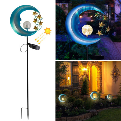 Amazon Cross-Border Outdoor Solar Iron Moon-Shaped Rainproof Courtyard Road Garden Lawn Decoration Ground Lamp