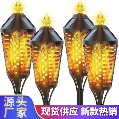 New Outdoor Led Waterproof Garden Lawn Wall-Mounted Floor-Inserting Flat Solar Flame Lamp Torch Lamp