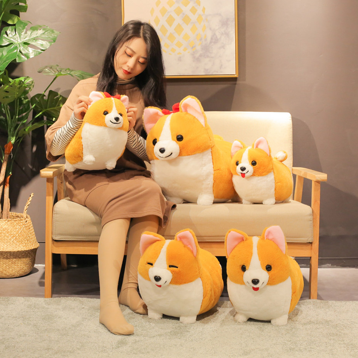 cute short leg peach heart butt corgi doll plush toy net red simulation ...