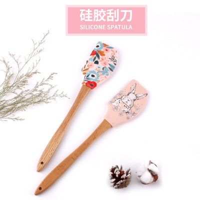 FDA Silicone Wooden Handle Cream Scraper Scraper DIY Baking Tool Silk Screen Pad Printing Thermal Transfer Silicone Scraper