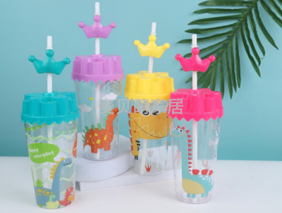 Dinosaur Party CUP Printing Cartoon Straw Cup Cute Fashion Cup Lid Creative Straw Design Large Capacity