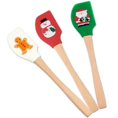 Customized Beech Handle Butter Knife Baking Christmas Silicone Scraper Silk Screen Pad Printing Thermal Transfer Printing Silicone Spatula