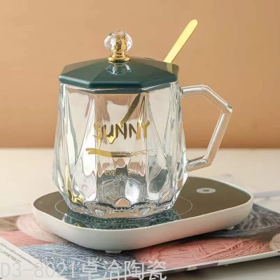 Creative Warm Cup Diamond Glass 55 Degrees Constant Temperature Coaster Gift Set Automatic Water Heating Cup Factory Direct Sales