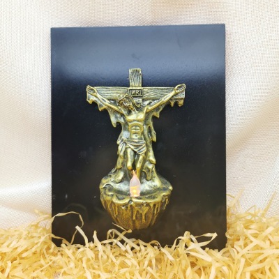 Factory Direct Sales Catholic Holy Goods Jesus Cross Simulation Electronic Candle Resin Hanging Panel Church Craft Ornaments