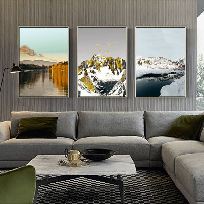Simple Nordic Style Forest Peak Landscape Painting Hanging Painting Living Room Triptych Mural and Wall Painting
