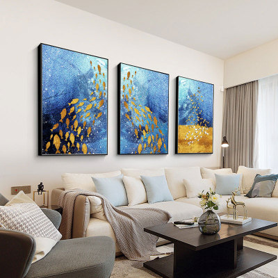 SOURCE New Style Nordic Style Blue Abstract Gold Foil Fish Home Living Room Gallery Hotel Decorative Wall Painting Mural