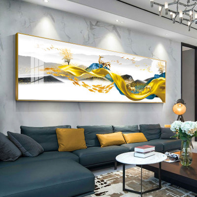 Light Luxury Nordic Living Room Decorative Painting Sofa Wall Painting Crystal Porcelain Painting Goldeer Hanging Painting Single Horizontal Version Bedroom Bedside Painting