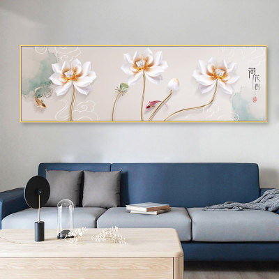 Chinese Style Simple Lotus Decorative Painting Bedroom Bedside Painting New Chinese Style Living Room Sofa Background Wall Painting Mural