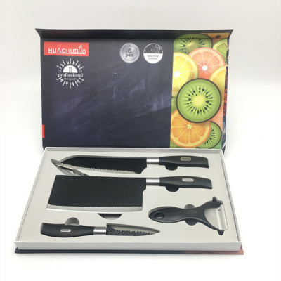 Factory Wholesale Black Freezing Point White Mouth Stainless Steel Knife Set 5-Piece Set with Shear Planer Support Customization Quantity Discount