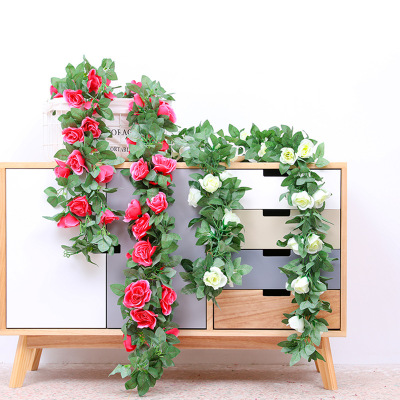 Artificial Rose Vine Fake Flower Vine Attic Air Conditioning Cover Water Pipe Winding Ceiling Decoration Green Leaf Rattan Wholesale