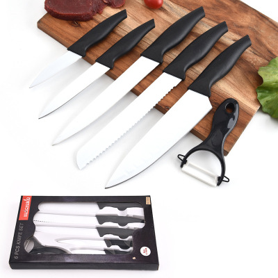 Household Black Pp Handle Stainless Steel Cutter Set 6-Piece Kitchen Meat Cleaver Chef Knife with Planer Set Knife