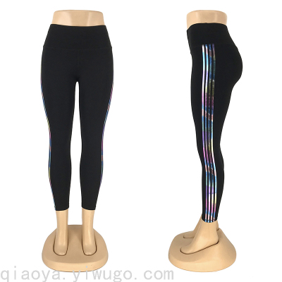 Laser Color Offset Printing Yoga Pants Women 'S High Waist Leggings Skinny Running Sports Pants Cropped Pants Fitness
