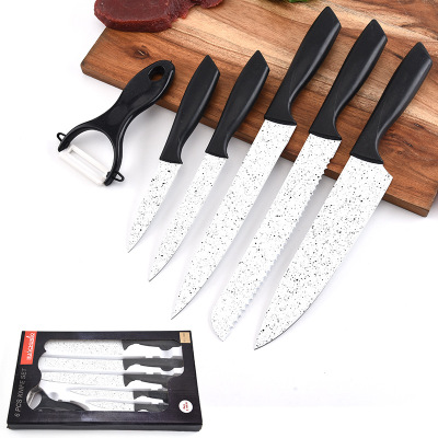 Black Pp Handle Stainless Steel Cutter Set 6-Piece Kitchen Meat Cleaver Chef Knife with Planer Set Knife Household