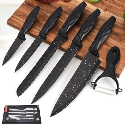 Factory Wholesale Yangjiang Kitchen Knife Kit Stainless Steel Black Non-Stick Knife 6-Piece Set Household Fruit Knife Set