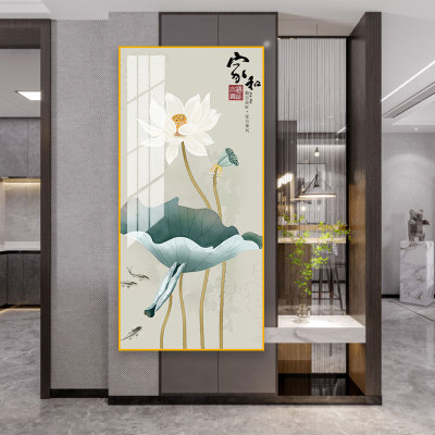 Modern Chinese Style Lotus Goldeer Corridor Crystal Porcelain Decorative Painting HD Aisle Wall Decorative Wall Painting Hanging Painting