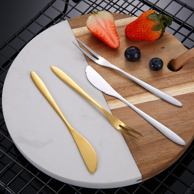 Manufacturer Stainless Steel Moon Cake Knife and Fork Two Teeth Fruit Fork Fruit Knife Dessert Small Fork Cake Pastry Fork Fruit Toothpick