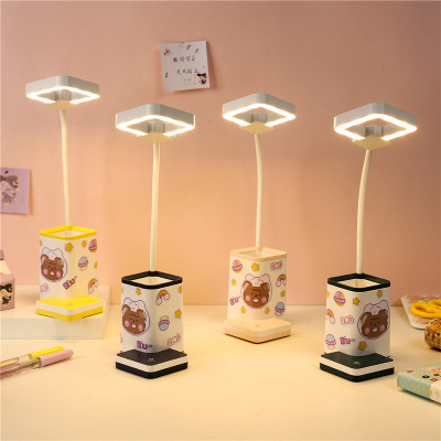 CreativeDIY Stickers SimpleSquare Hollow Cubby Lamp Student Desk Learning Eye-Protection Lamp Led Pen Holder Night Light