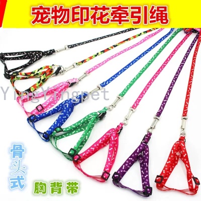 Pet Hand Holding Rope Polyester Printed Chest Strap Dog Haulage Rope Package Cat Chain Dog Leash Wholesale