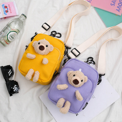 2022 Novelty Trendy Women's Bags Plush Bear Toy Canvas Bag Cosmetic Bag Crossbody Bag Student Schoolbag Wallet